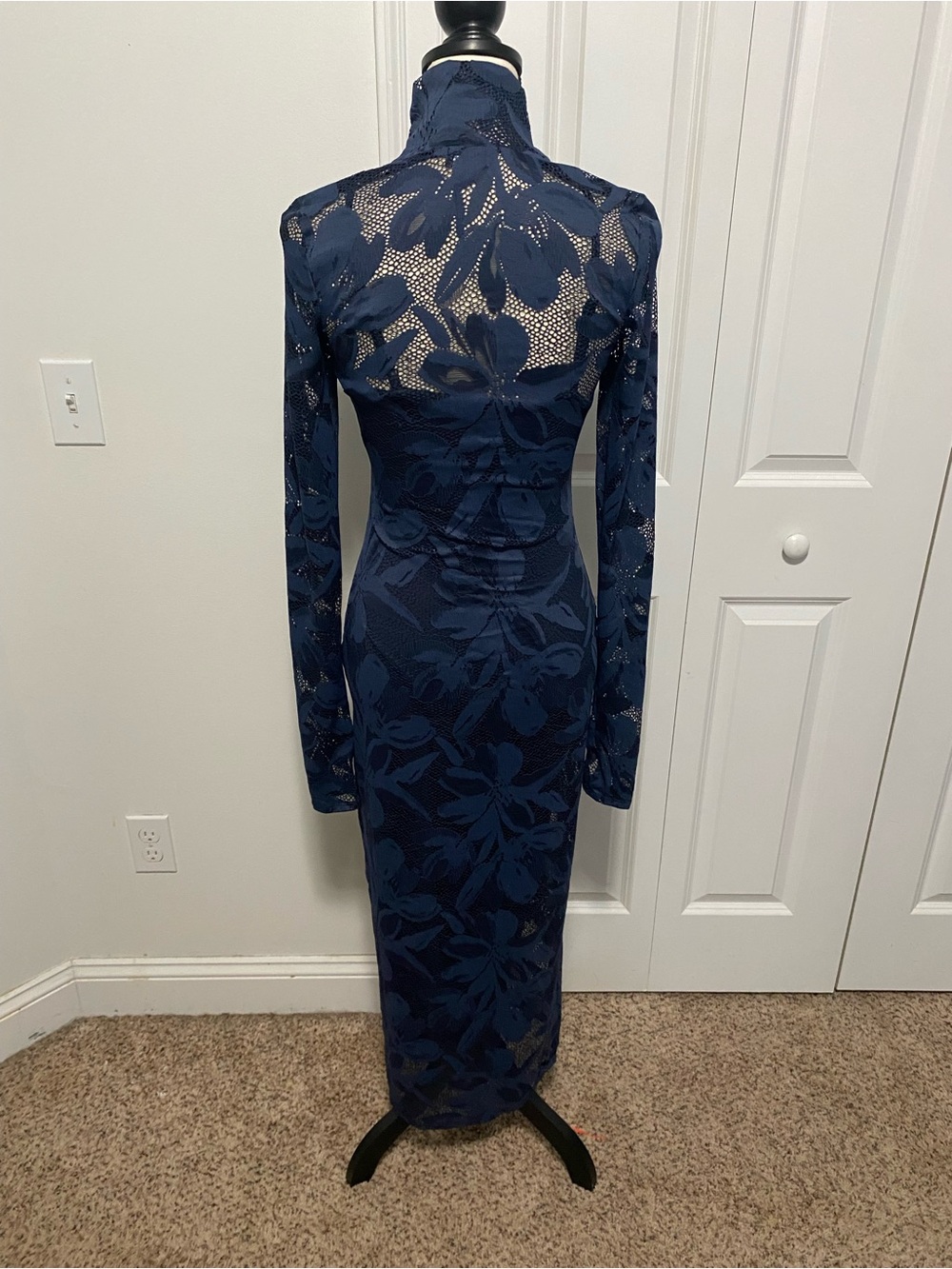 AFRM Navy Floral Lace Long Sleeve Maxi Dress - Picture 5 of 9